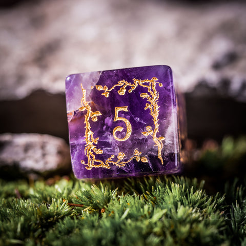 URWizards Dnd Amethyst Gemstone Engraved Dice Set Plant Vine Style - Urwizards