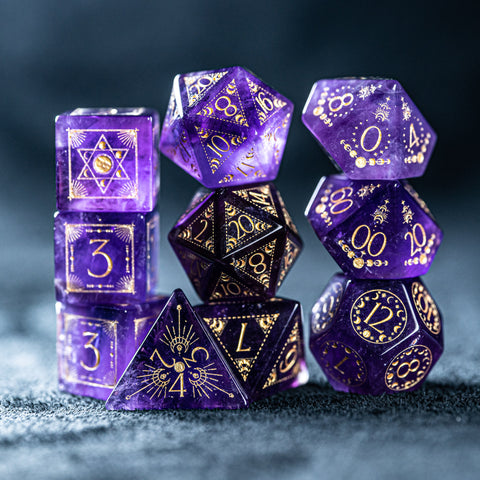 URWizards D&D Amethyst Engraved Dice Set Lunar Eclipse - Urwizards