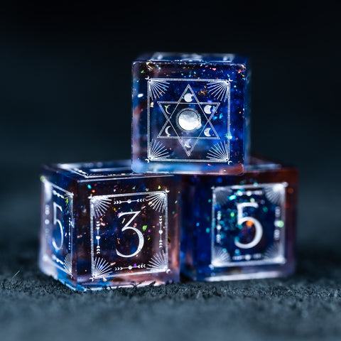 URWizards D&D Resin Dawn Glitter Engraved Dice Set Lunar Eclipse - Urwizards