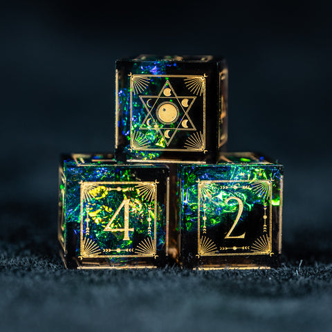 URWizards D&D Resin Dark Glitter Engraved Dice Set Lunar Eclipse - Urwizards