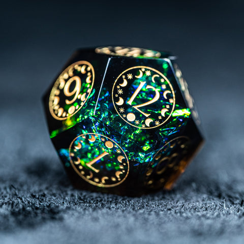 URWizards D&D Resin Dark Glitter Engraved Dice Set Lunar Eclipse - Urwizards