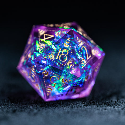 URWizards D&D Resin Purple Glitter Engraved Dice Set Lunar Eclipse - Urwizards