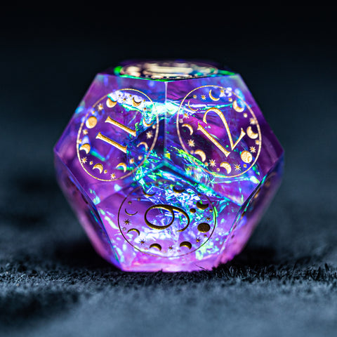 URWizards D&D Resin Purple Glitter Engraved Dice Set Lunar Eclipse - Urwizards