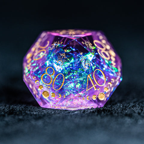URWizards D&D Resin Purple Glitter Engraved Dice Set Lunar Eclipse - Urwizards
