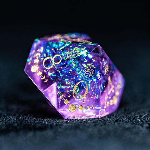 URWizards D&D Resin Purple Glitter Engraved Dice Set Lunar Eclipse - Urwizards