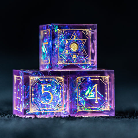 URWizards D&D Resin Purple Glitter Engraved Dice Set Lunar Eclipse - Urwizards