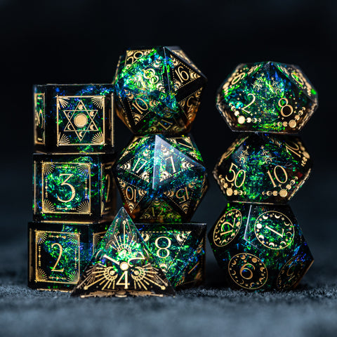 URWizards D&D Resin Dark Glitter Engraved Dice Set Lunar Eclipse - Urwizards