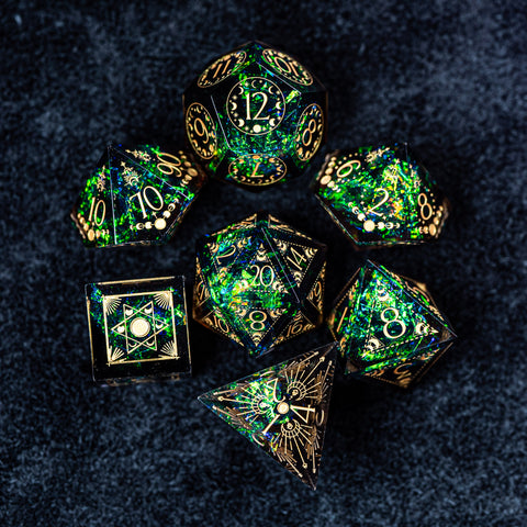 URWizards D&D Resin Dark Glitter Engraved Dice Set Lunar Eclipse - Urwizards