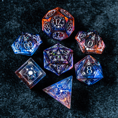 URWizards D&D Resin Dawn Glitter Engraved Dice Set Lunar Eclipse - Urwizards