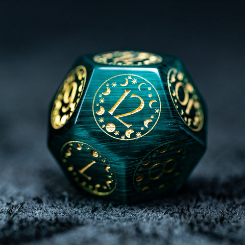 URWizards D&D Teal Green Cat's Eye Engraved Dice Set Lunar Eclipse - Urwizards