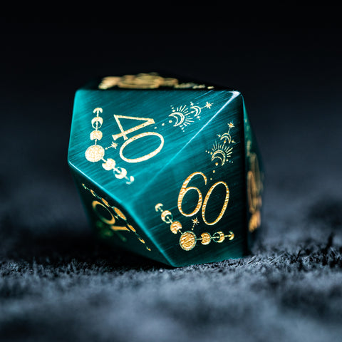 URWizards D&D Teal Green Cat's Eye Engraved Dice Set Lunar Eclipse - Urwizards