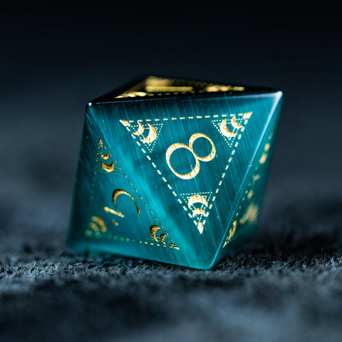 URWizards D&D Teal Green Cat's Eye Engraved Dice Set Lunar Eclipse - Urwizards