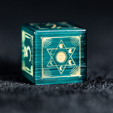 URWizards D&D Teal Green Cat's Eye Engraved Dice Set Lunar Eclipse - Urwizards