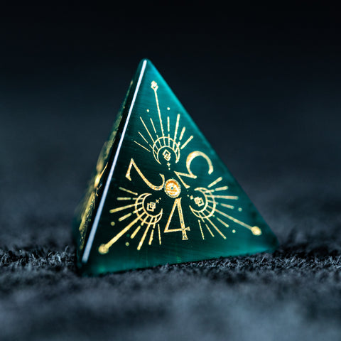 URWizards D&D Teal Green Cat's Eye Engraved Dice Set Lunar Eclipse - Urwizards