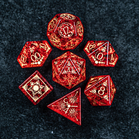 URWizards D&D Blast Red Glass Engraved Dice Set Lunar Eclipse - Urwizards