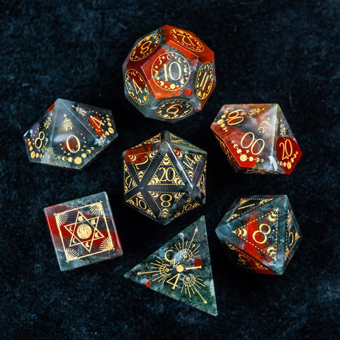 URWizards D&D Blood stone Engraved Dice Set Lunar Eclipse - Urwizards