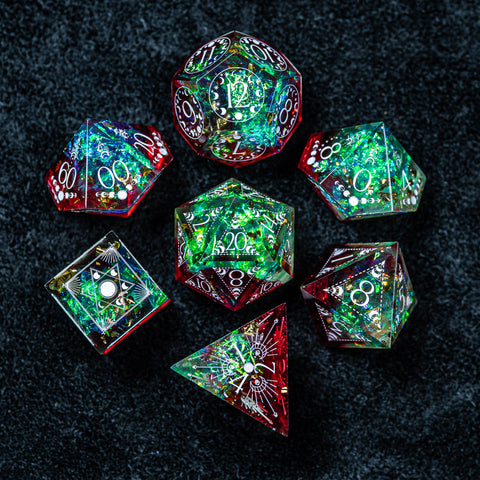 URWizards D&D Resin Toxic Glitter Engraved Dice Set Lunar Eclipse - Urwizards