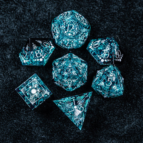 URWizards D&D Resin Ice Glitter Engraved Dice Set Lunar Eclipse - Urwizards