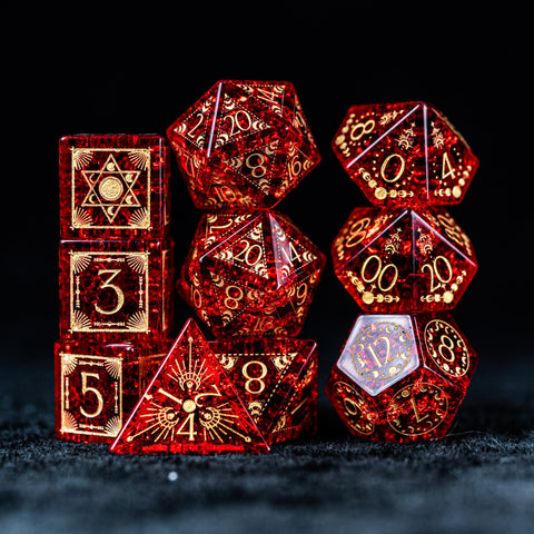 URWizards D&D Blast Red Glass Engraved Dice Set Lunar Eclipse - Urwizards
