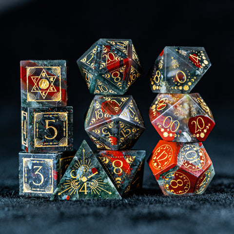 URWizards D&D Blood stone Engraved Dice Set Lunar Eclipse - Urwizards