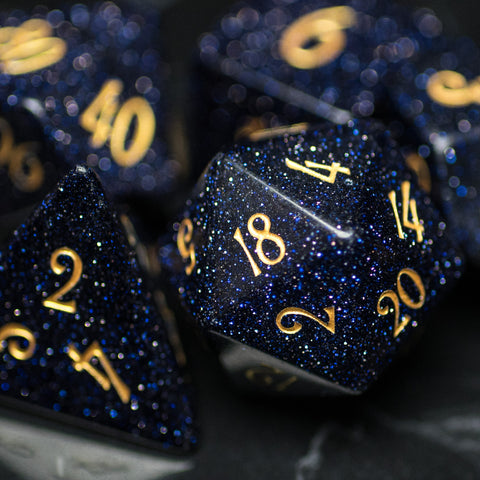URWizards Dnd Blue Sandstone Gemstone Engraved Dice Set - Urwizards