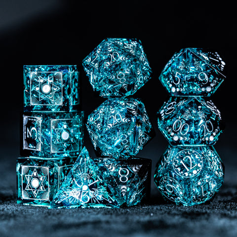 URWizards D&D Resin Ice Glitter Engraved Dice Set Lunar Eclipse - Urwizards