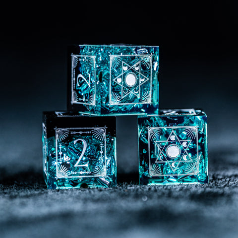 URWizards D&D Resin Ice Glitter Engraved Dice Set Lunar Eclipse - Urwizards