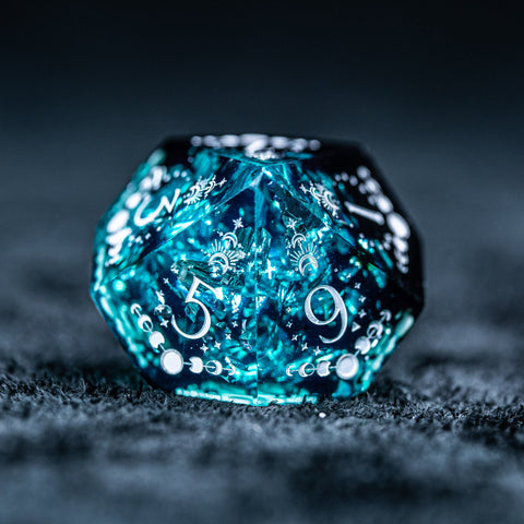 URWizards D&D Resin Ice Glitter Engraved Dice Set Lunar Eclipse - Urwizards