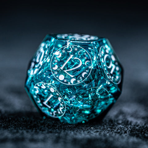 URWizards D&D Resin Ice Glitter Engraved Dice Set Lunar Eclipse - Urwizards