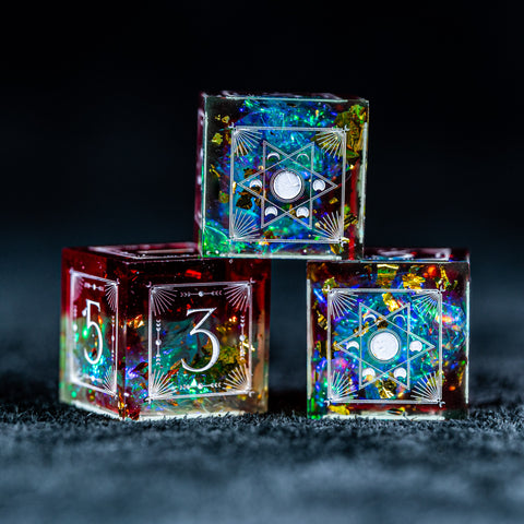URWizards D&D Resin Toxic Glitter Engraved Dice Set Lunar Eclipse - Urwizards