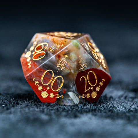 URWizards D&D Blood stone Engraved Dice Set Lunar Eclipse - Urwizards