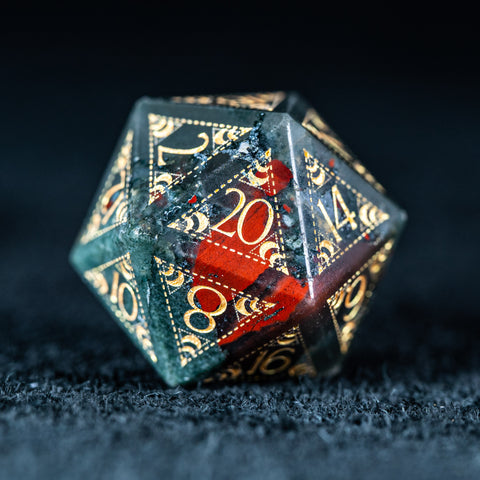URWizards D&D Blood stone Engraved Dice Set Lunar Eclipse - Urwizards