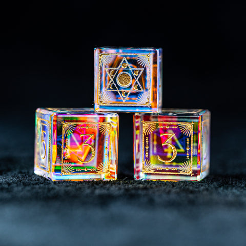 URWizards D&D Dichroic Glass Engraved Dice Set Lunar Eclipse Gold Inked - Urwizards