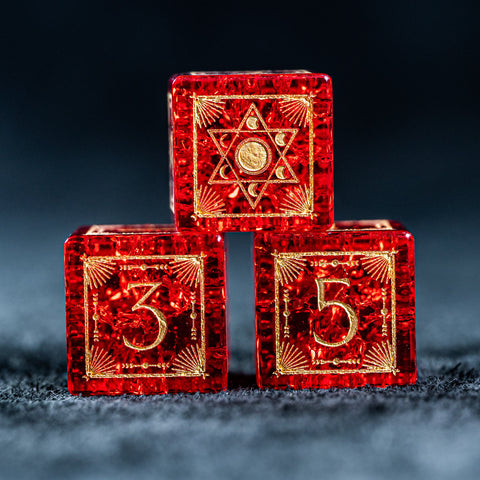 URWizards D&D Blast Red Glass Engraved Dice Set Lunar Eclipse - Urwizards