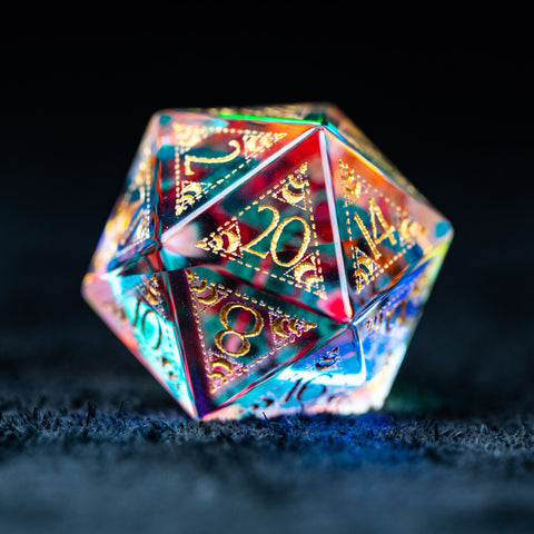 URWizards D&D Dichroic Glass Engraved Dice Set Lunar Eclipse Gold Inked - Urwizards
