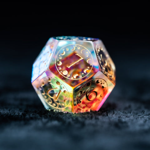 URWizards D&D Dichroic Glass Engraved Dice Set Lunar Eclipse Gold Inked - Urwizards