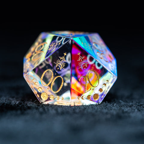 URWizards D&D Dichroic Glass Engraved Dice Set Lunar Eclipse Gold Inked - Urwizards