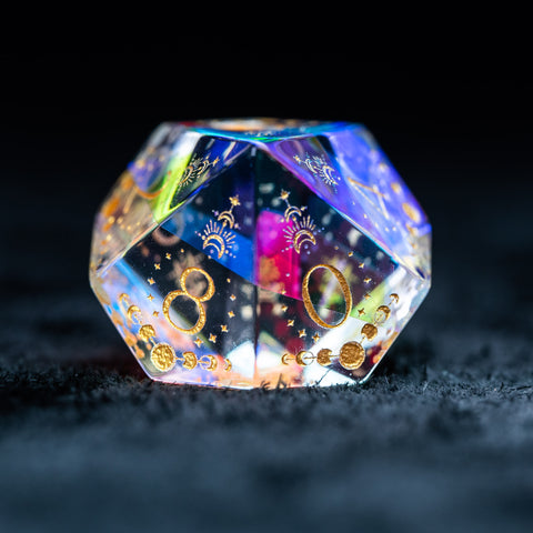 URWizards D&D Dichroic Glass Engraved Dice Set Lunar Eclipse Gold Inked - Urwizards