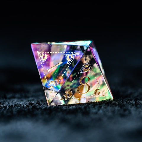 URWizards D&D Dichroic Glass Engraved Dice Set Lunar Eclipse Gold Inked - Urwizards
