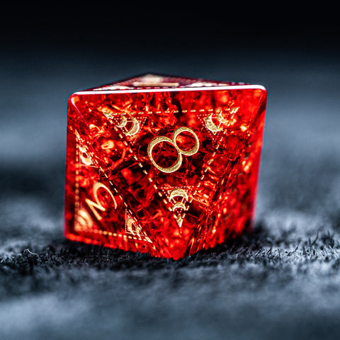 URWizards D&D Blast Red Glass Engraved Dice Set Lunar Eclipse - Urwizards