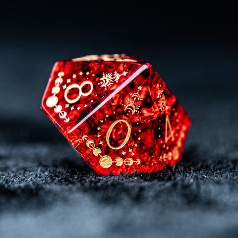 URWizards D&D Blast Red Glass Engraved Dice Set Lunar Eclipse - Urwizards