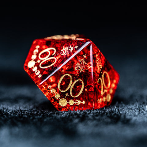 URWizards D&D Blast Red Glass Engraved Dice Set Lunar Eclipse - Urwizards