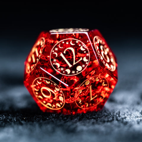 URWizards D&D Blast Red Glass Engraved Dice Set Lunar Eclipse - Urwizards