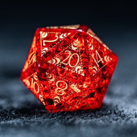 URWizards D&D Blast Red Glass Engraved Dice Set Lunar Eclipse - Urwizards