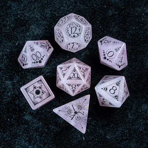 URWizards D&D Rose Quartz Engraved Dice Set Lunar Eclipse - Urwizards
