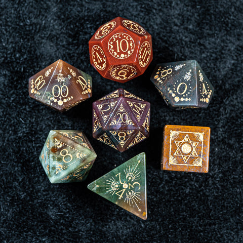 URWizards D&D Indian Agate Engraved Dice Set Lunar Eclipse - Urwizards