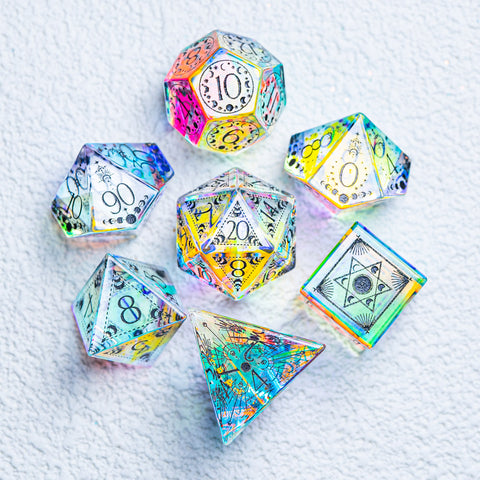 URWizards D&D Dichroic Glass Engraved Dice Set Lunar Eclipse - Urwizards