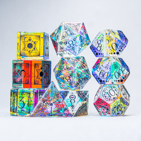 URWizards D&D Dichroic Glass Engraved Dice Set Lunar Eclipse - Urwizards