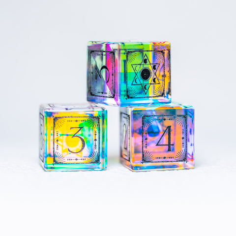 URWizards D&D Dichroic Glass Engraved Dice Set Lunar Eclipse - Urwizards
