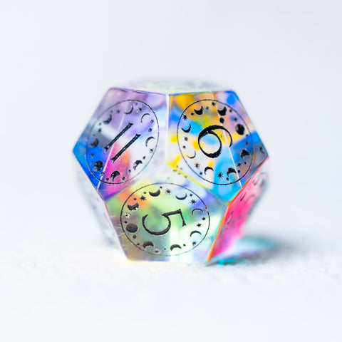 URWizards D&D Dichroic Glass Engraved Dice Set Lunar Eclipse - Urwizards